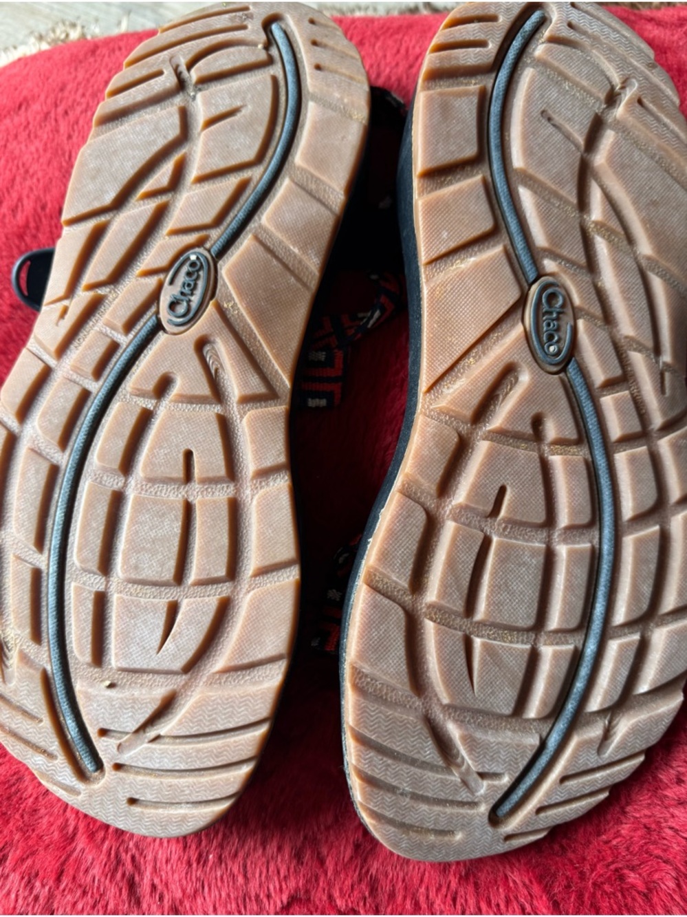 Chaco Women's Blue Sandals with Red and White Geometric Straps - Picture 7 of 7